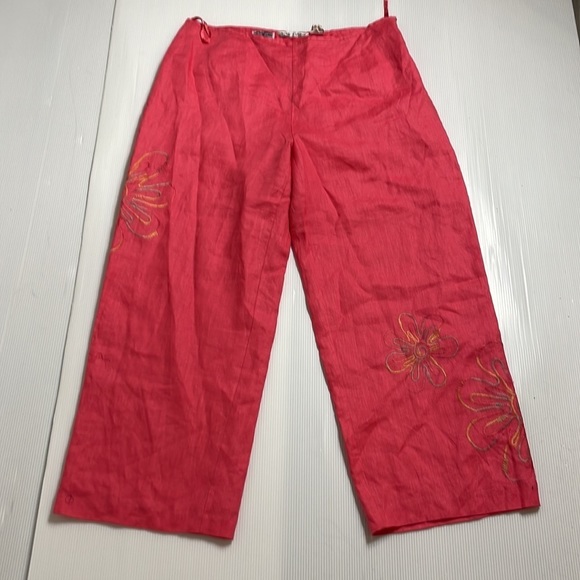 Nikki Valenti Irish linen floral embroidered palazzo pants women size 14 - Picture 2 of 11